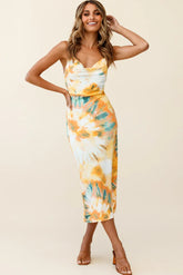 Show Me Love Cowl Neck Midi Dress Tie-Dye Orange Multi