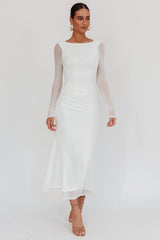 Lustre Open Back Mesh Maxi Dress White